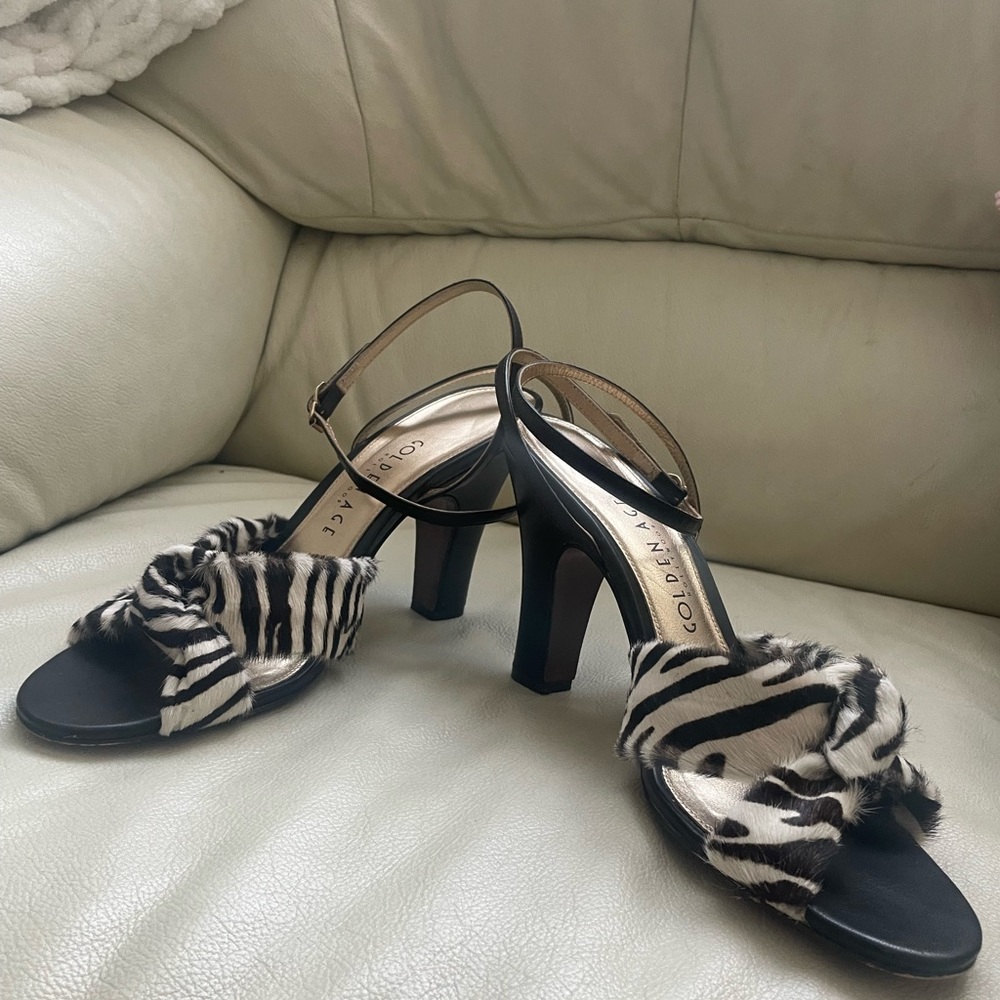 Golden Age Hollywood zebra sandals with real pony hair size 10